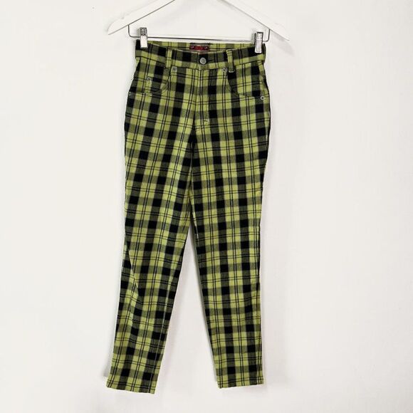 CLEARANCE  - Vintage 90s GOL Yellow Plaid High Rise Tapered Jeans - Picture 1 of 9